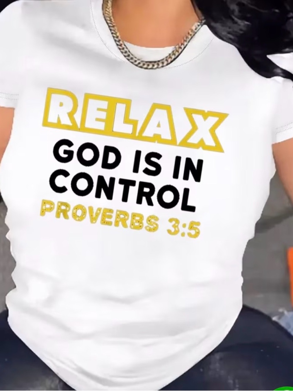 Women’s t-shirt.  Relax God Is In Control Proverbs 3:5 Graphic Tee